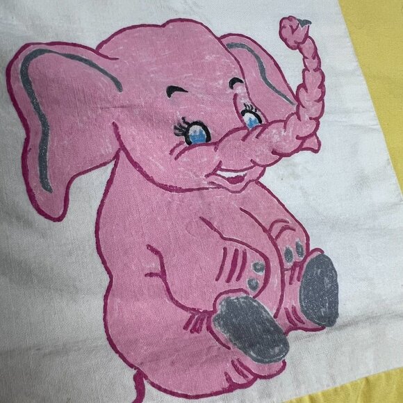 Vintage Handmade Quilt Hand Painted Animals Elephant Tiger Bunny Squirrel Yellow - Picture 11 of 16